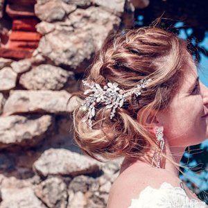 Ivory Floral Bead Pearl and Crystal Comb, Wedding, Hair, Clip